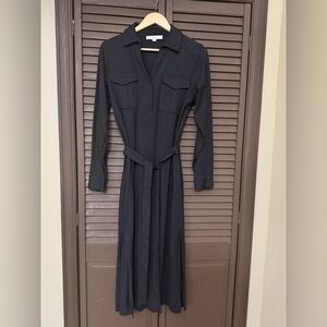 LOFT Black Long-Sleeve Shirt Dress with Tie Belt Size S New